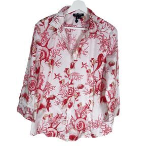 PAPERWHITE  14 Sea Shell Coral Seahorse Button Top Cropped Wide Sleeves